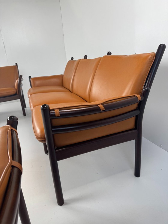 Genius Seating Set, Illum Wikkelsø, Denmark, c. 1960s, C.F.C. Silkeborg, Armchairs, Wood, Leather, Brown (photo 4 of 15)