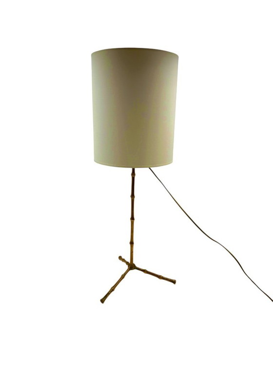 Image 1 of Lampe de table en bambou de style Hollywood Regency, Maison Jansen France, années 1970