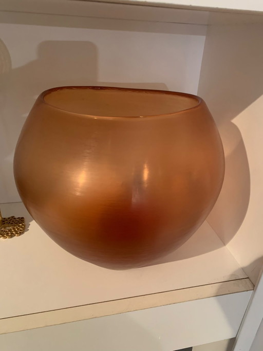 Paolo Venini Murano Incisi Vase Signed Acid Etched Amber Satin Glass 1950s Italy – vazen, Murano Glass (photo 2 of 9)