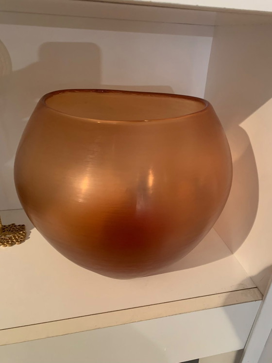 Paolo Venini Murano Incisi Vase Signed Acid Etched Amber Satin Glass 1950s Italy – Murano Glass (photo 2 of 9)