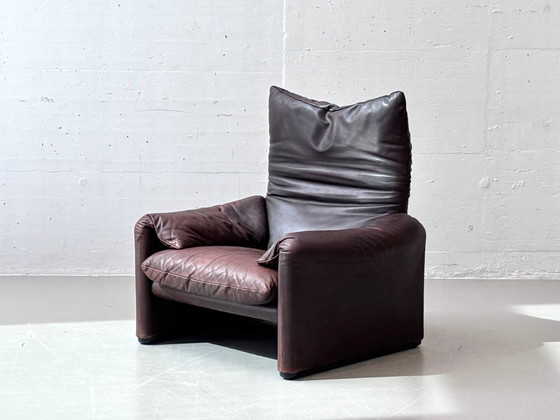 Image 1 of Maralunga Ledersessel mit Ottoman von Vico Magistretti für Cassina, Italien, 1970er Jahre