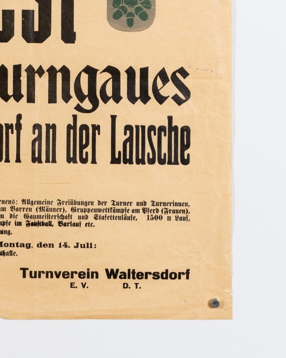 Image 1 of Gauturnfest 1924 – 1924 – Manifesto sportivo originale d'epoca – Ginnastica della Repubblica di Weimar – 100x75 cm