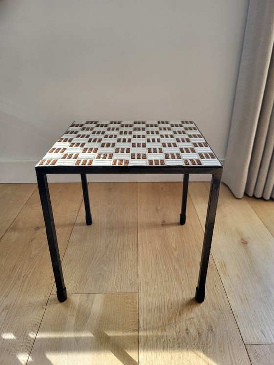 Image 1 of Tavolo vintage per piante con piano in mosaico piastrellato nei toni del marrone, anni '60