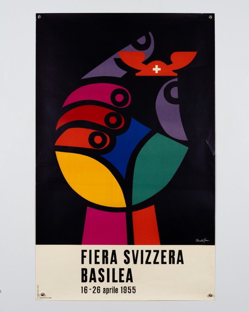 Fiera Svizzera Basilea – 1955 Original Vintage Exhibition Poster by Donald Brun – Mid-Century Modern – 102x64 cm – Paper