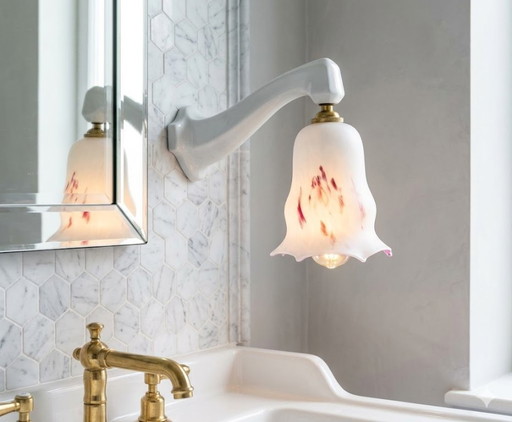 Ancienne Applique en Porcelaine /Salle de Bain ART DECO opaline