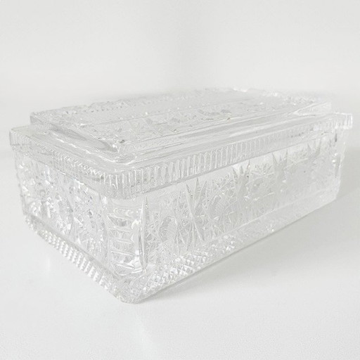 Joyero Art Déco francés vintage XL de cristal tallado, años 30