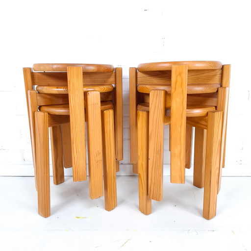 6 Vintage-Kiefernholzhocker im Mid-Century-Modern-Stil der 70er Jahre