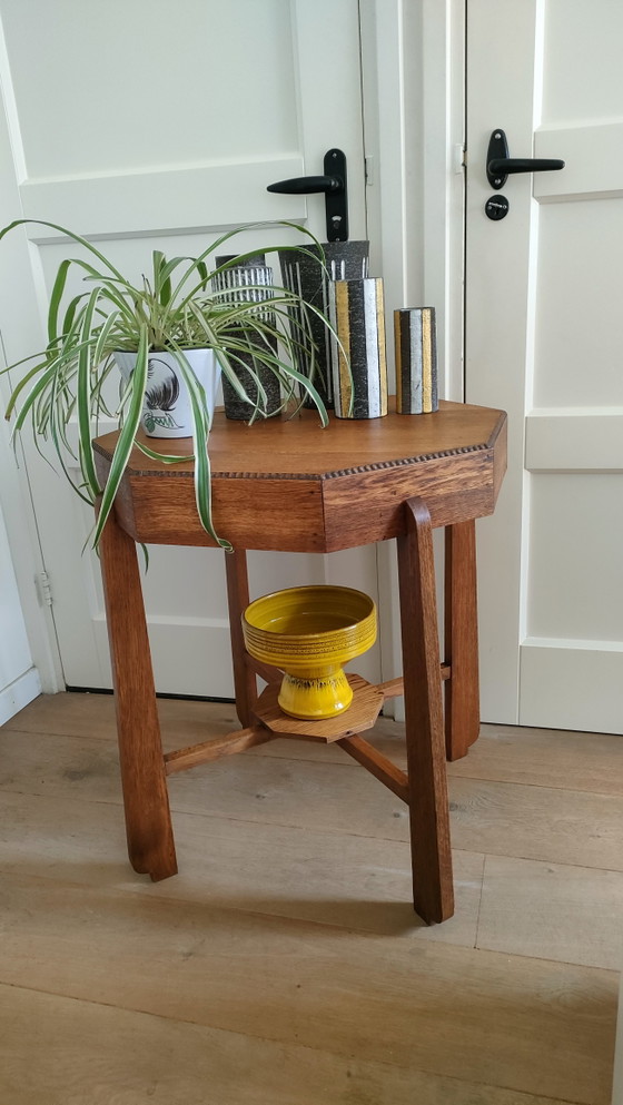 Image 1 of Table d'appoint Art Déco octogonale, table basse style Amsterdam School, table en chêne