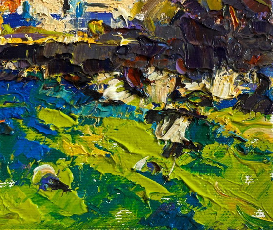 Image 1 of Original Oil Painting Autumn Park Landscape City autumn park