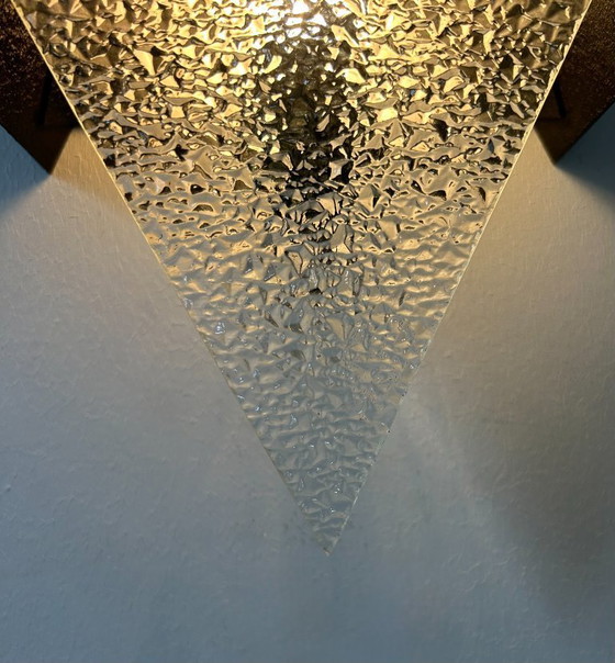 Image 1 of Lampada da parete geometrica vintage, metallo nero e vetro, Francia 1950