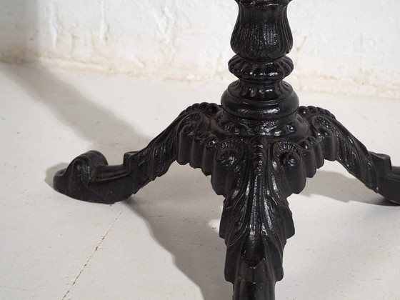 Antique round garden table (c.1920) #16, Cast Iron, Wood, Black, Rustic (photo 40 of 40)