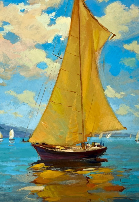 Image 1 of Original Oil Painting Summer Sea Landscape Towards the wind