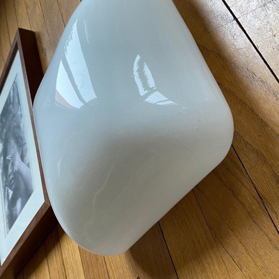 Image 1 of Lampada da parete/soffitto quadrata in vetro opalino bianco, lampadario vintage anni '60-'70, 25 cm
