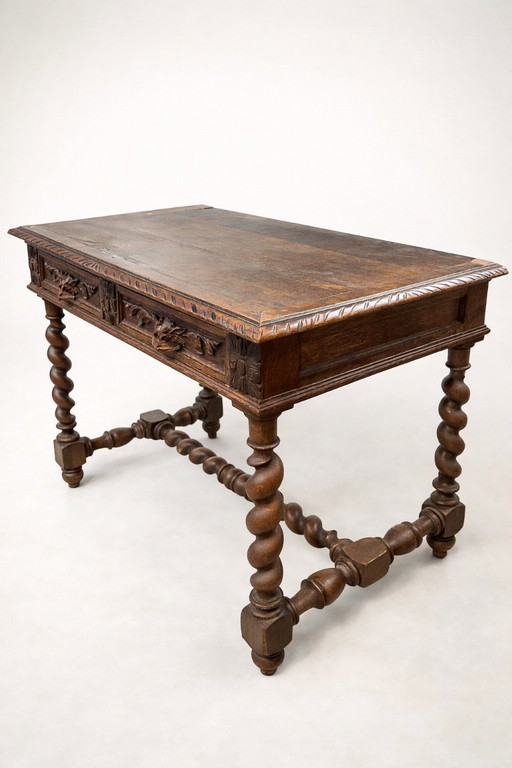 Tafel/bureau in Henri II-stijl van massief eikenhout