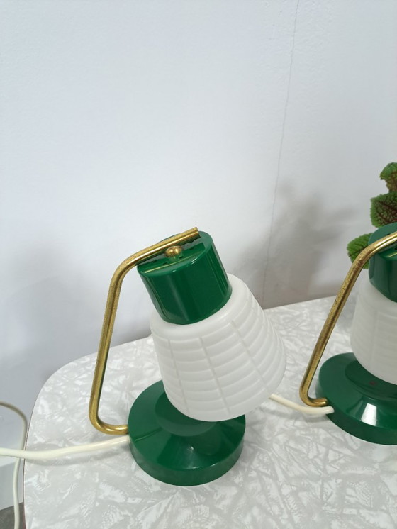 Image 1 of Mid Century set of 2 groene kunststof lamp, nachtlamp, tafellamp