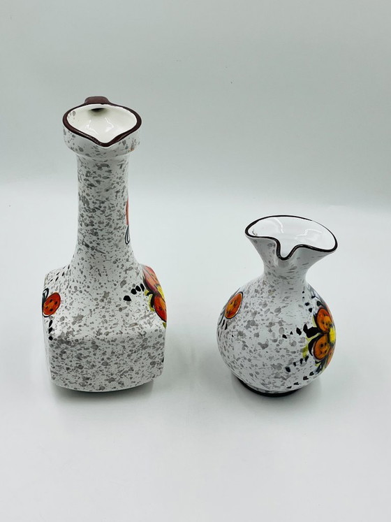 Image 1 of Pair of vintage hand-painted floral Italian vases