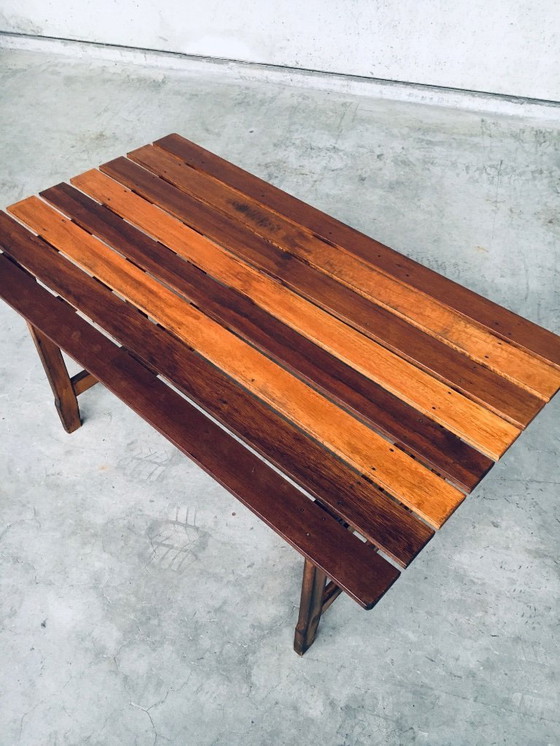 Image 1 of Table de jardin ou de cuisine en bois patiné, design années 1970