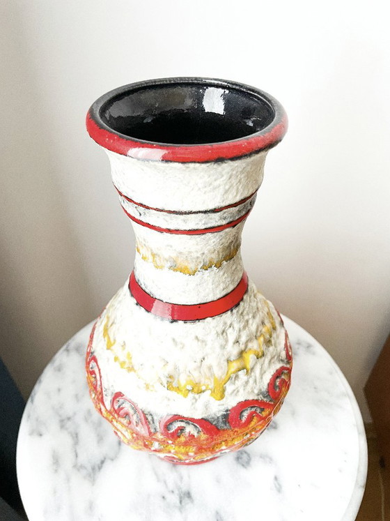 Vaso in ceramica crema, rosso e arancione, Übelacker, Vasi, Vintage (foto 2 di 6)