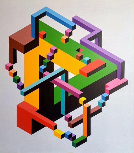 Modern abstract schilderij ‘Complicatie 3’ – Franklin van Dam – Acryl op MDF – 93 x 81 cm