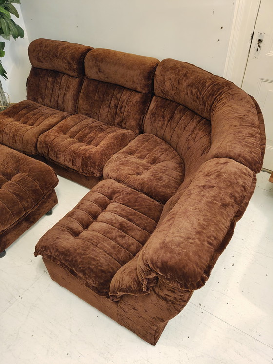 Image 1 of Divano modulare vintage in velluto a coste marrone
