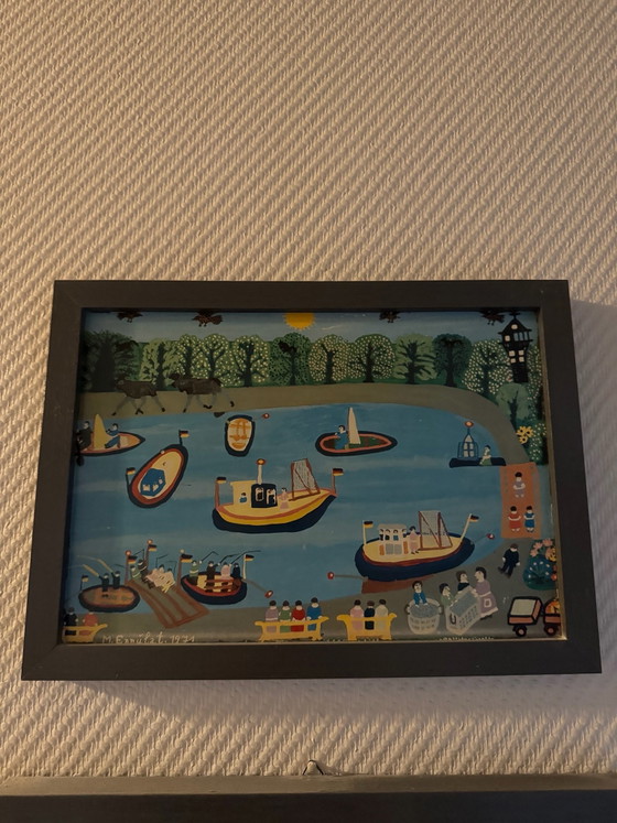 Original Painting „Harbor Scene / Ships“ by Minna Ennulat (1971), Naive Art, Paintings & Drawings, Wood, Other (photo 4 of 5)