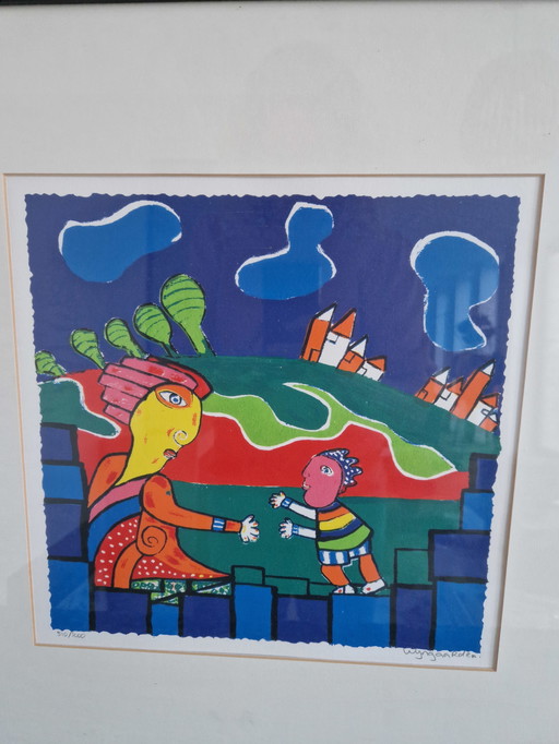 Maartje Wijngaarden (1946) - Screen Print- Happiness - Signed & Framed -.
