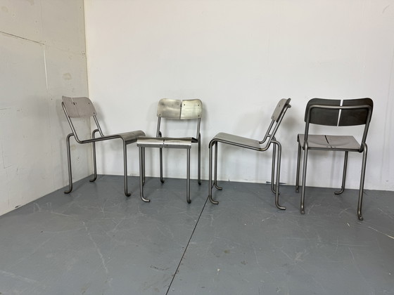 Image 1 of  Sillas de comedor arquitectónicas postmodernas de acero inoxidable, años 80, juego de 4