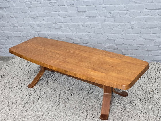 Image 1 of Mid-Century Danish Modern Design Teak Wooden Coffee Table with Sculptural Plywood Legs. Denmark, 1960s