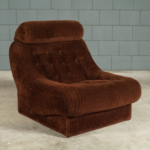 Fauteuils vintage - tissu côtelé marron - années 1970