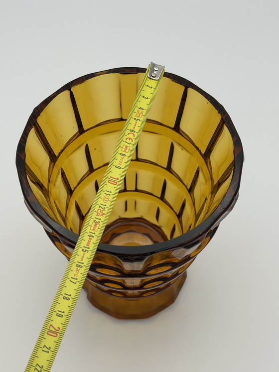 Image 1 of Vintage Amber Glass Vase – Mid Century Design – Heavy Pressed Glass