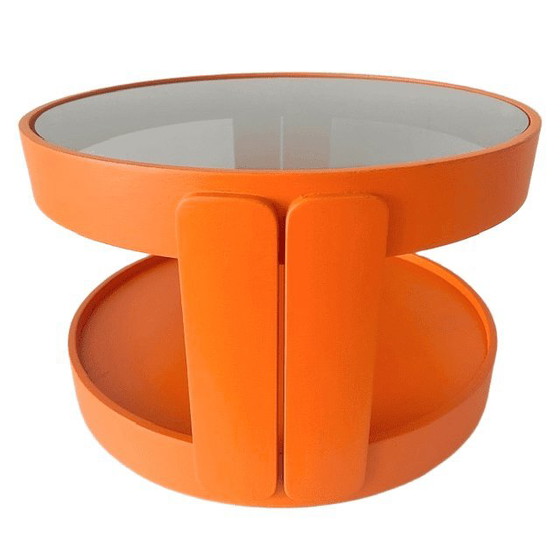 Image 1 of Vintage mid-century space age orange mobile side table on wheels 1960s