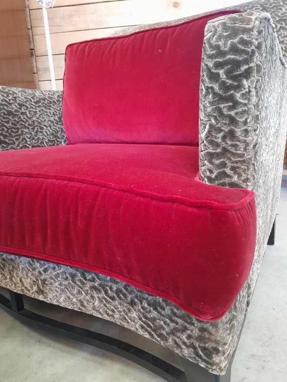 Donghia Sessel & Ottoman, Samt, Stoff, Rot, Classicisme (Foto 2 von 7)