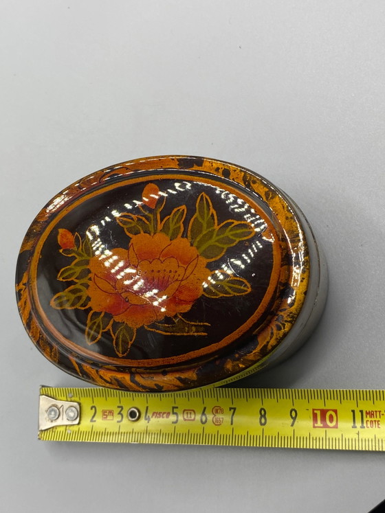 Damart oval lacquered box – peony floral design – black and gold lacquered wood – Decorative Objects (photo 5 of 6)