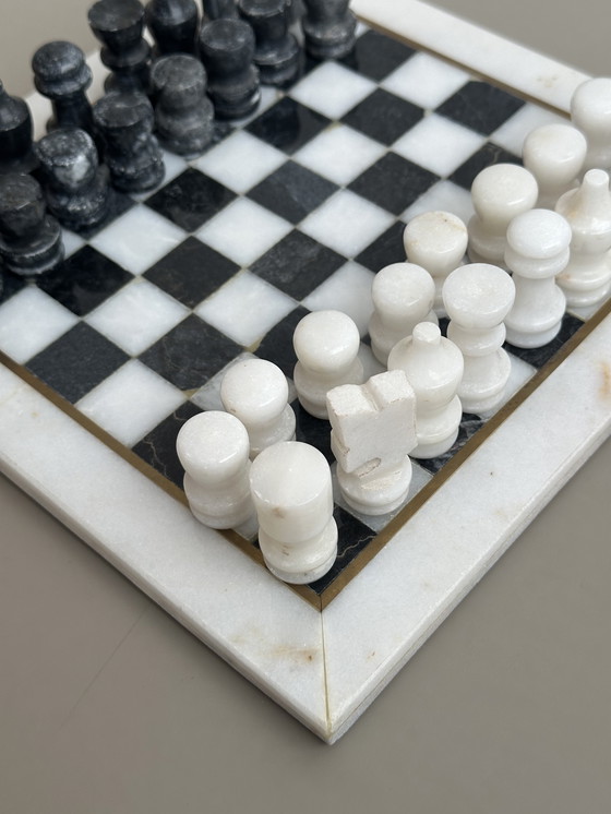 Image 1 of Vintage marmeren schaakspel schaakbord zwart wit