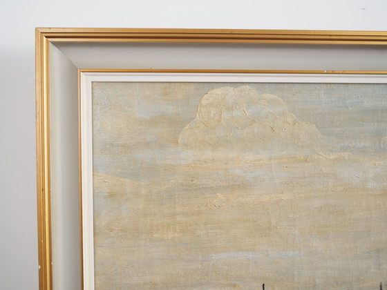 Image 1 of Peinture "Le moulin à vent au-dessus de la marina", design scandinave, années 1970