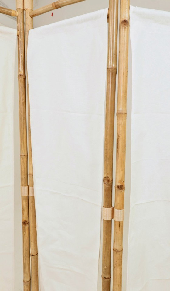 Image 1 of Paravent bambou 3 screen beige fabric 