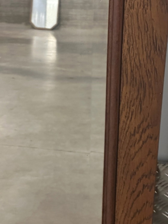 Large antique curved oak mirror, beveled glass, 138 × 83 cm, Wood, Brown (photo 11 of 15)