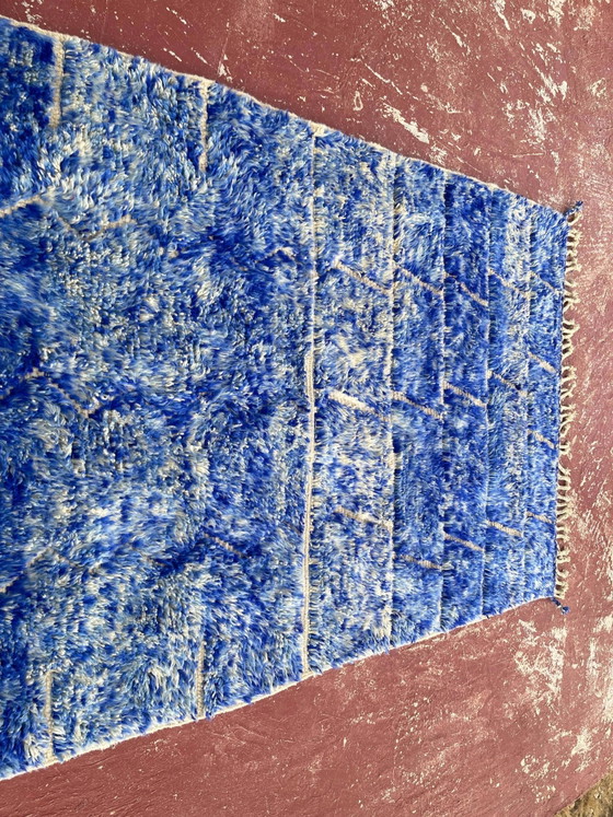 Tapis berbère marocain bleu roi 250x150 cm – motif géométrique – fait main – Laine, Coton, Modern (photo 4 of 10)