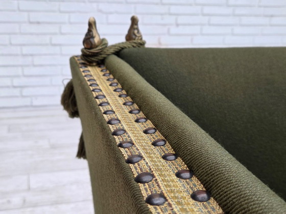 1970s, Danish 2-seater drop arm "Spanish" sofa, furniture wool. – 2 seaters, Wood (photo 18 of 20)