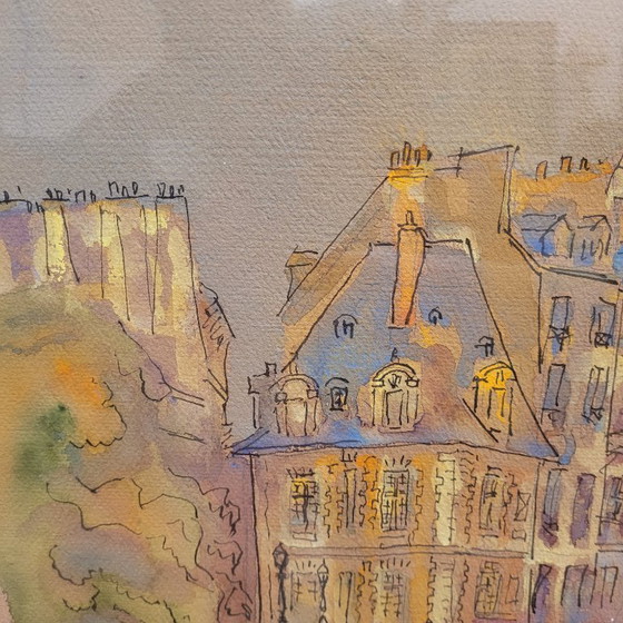 Image 1 of Aquarelle sur papier « Pont Marie, Paris », post-impressionnisme, signée Gilis, 1962 - France