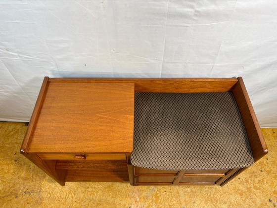 Image 1 of Mid-century retro vintage teak telephone seat by Nathan 1960–1970  Stylish utility|iconic british design|functional storage