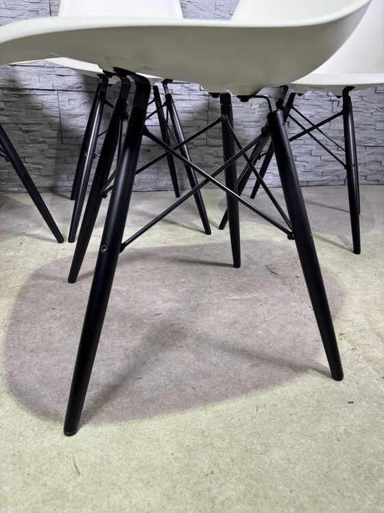 4 x Vitra DSW Chairs White with Black Maple Base – Dining chairs, Plastic, Wood, Modern (photo 9 of 11)