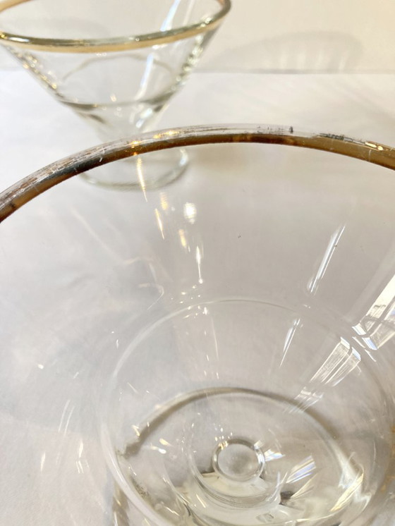 Image 1 of Trio di ciotole da dessert in vetro con bordi dorati, La Rochère, Francia