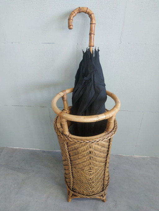 Vintage Design Bamboo Rattan Reed Umbrella Stand Plant Holder