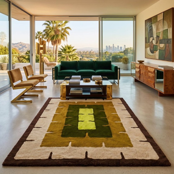Schitterend geometrisch wollen vloerkleed uit de jaren 70 in space age-stijl. Gemaakt in Italië. (photo 2 of 13)