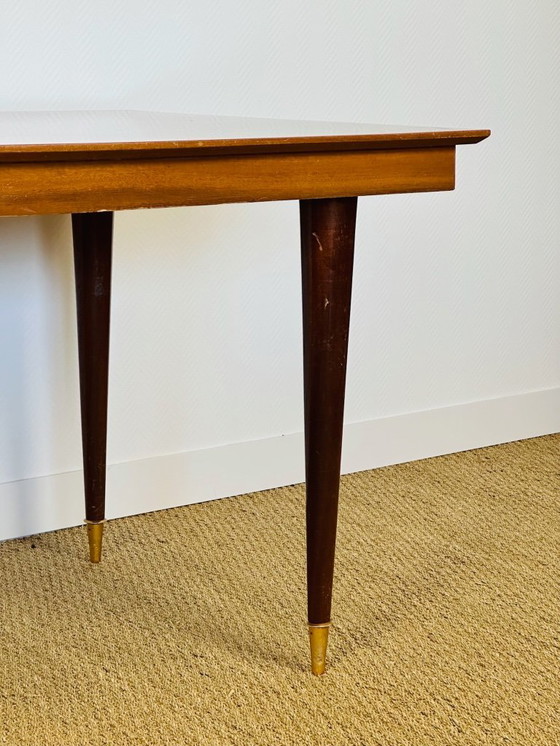 Image 1 of Table à manger art déco en bois verni à motifs chevrons, 1950