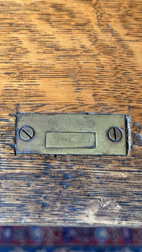 Grande scrivania antica in rovere con piano a rullo – circa 1900 – Scrivanie, Wood, Metal (photo 7 of 8)