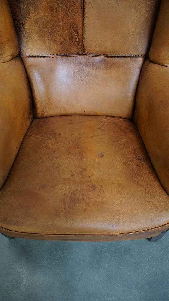 Image 1 of Vintage Oorfauteuil Gemaakt Van Schapenleer
