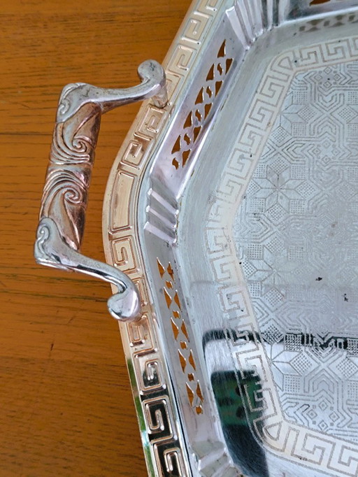 Antike Servierplatte aus Silber und Gold