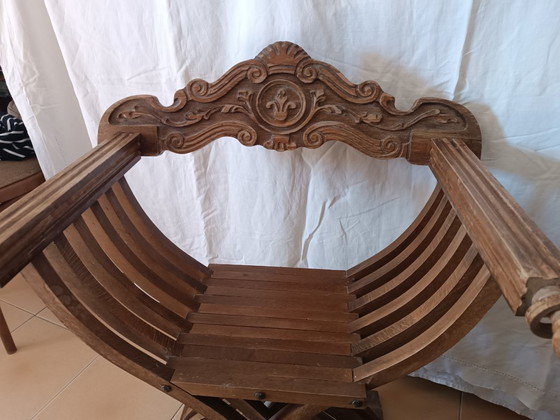 Pair of Savonarola chairs 50s (Italy), Folding chairs, Wood, Brown, Barok (photo 7 of 15)